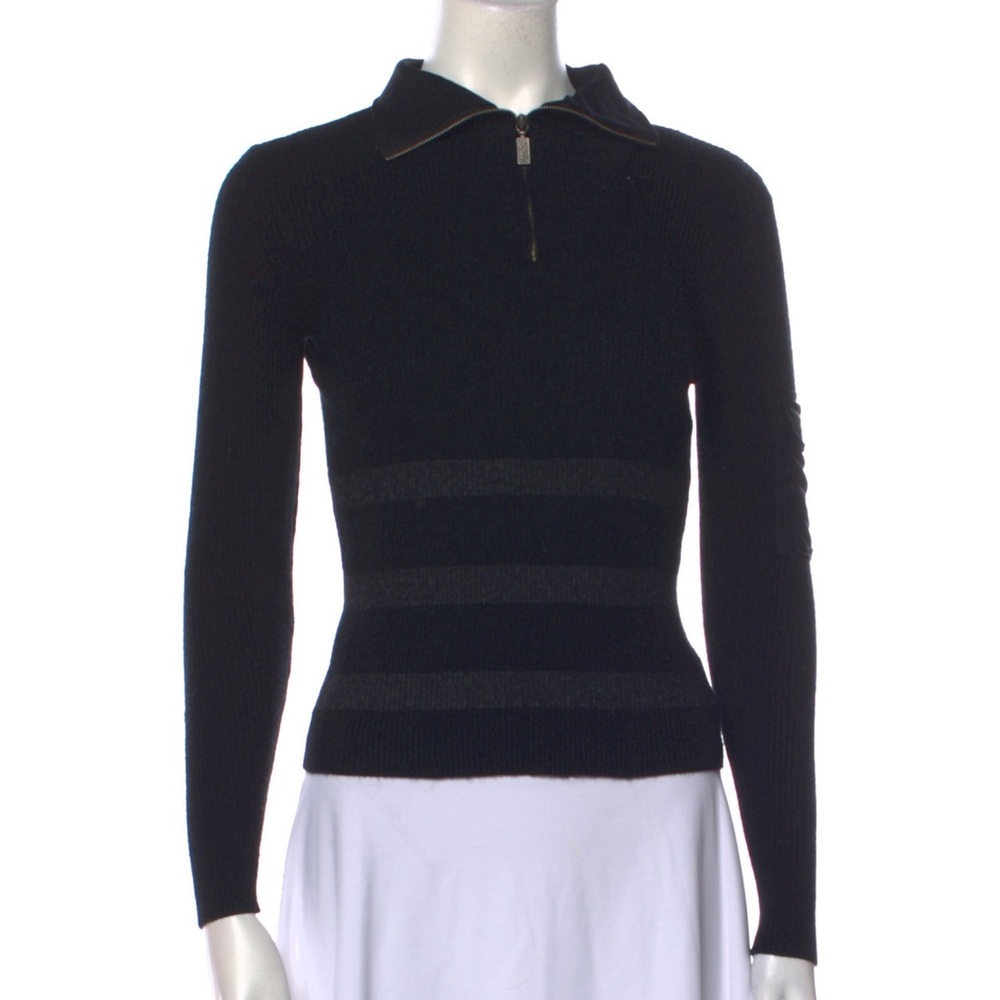 Versace Sport black and gray half zip ribbed wool sweater, size small